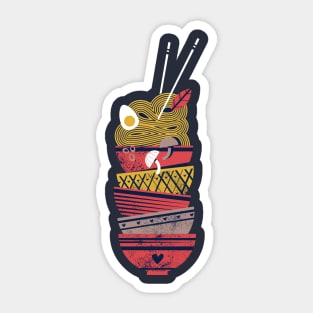 Noodles bowls connection // print // red and brown taupe bowls yellow pasta Sticker